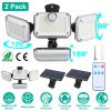 2 Pack Solar Powered Wall Lights IP44 Waterproof Motion Sensor Lamps with Separate Solar Panel 4 Adjustable Heads 333Pcs Beads 120° Sensing Angle Remo