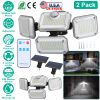 2 Pack Solar Powered Wall Lights IP44 Waterproof Motion Sensor Lamps with Separate Solar Panel 4 Adjustable Heads 333Pcs Beads 120° Sensing Angle Remo