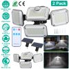 2 Pack Solar Powered Wall Lights IP44 Waterproof Motion Sensor Lamps with Separate Solar Panel 4 Adjustable Heads 333Pcs Beads 120° Sensing Angle Remo