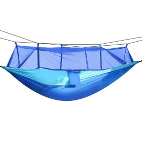 600lbs Load 2 Persons Hammock w/Mosquito Net Outdoor Hiking Camping Hommock Portable Nylon Swing Hanging Bed w/ Strap Hook Carry Bag (Option: MosquitoNetHammock(BLU))