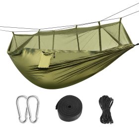 600lbs Load 2 Persons Hammock w/Mosquito Net Outdoor Hiking Camping Hommock Portable Nylon Swing Hanging Bed w/ Strap Hook Carry Bag (Option: MosquitoNetHammock(GRN))