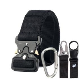 3.8cm Tactical belt Men's military fan Tactical belt Multi functional nylon outdoor training belt Logo can be ordered (Colour: Black+three piece set)