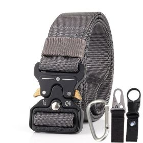 3.8cm Tactical belt Men's military fan Tactical belt Multi functional nylon outdoor training belt Logo can be ordered (Colour: Dark grey three piece set)