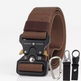 3.8cm Tactical belt Men's military fan Tactical belt Multi functional nylon outdoor training belt Logo can be ordered (Colour: Coffee color three piece set)