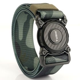New quick release button tactical nylon belt; working clothes; outdoor training belt; casual men's belt; wholesale by manufacturers (Length (CM): 125cm, Colour: Lock edge -- military green camouflage)