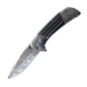 7.75" Titanium & Damascus Folding Knife (Style: BLACK)