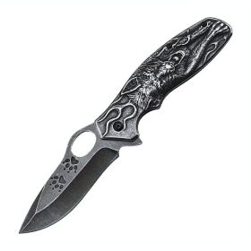 Wolf Handle Non-Slip Pocket Knife â€“ Compact Folding EDC Knife with Carabiner Clip, Cool Box Cutter, Perfect Gift for Men (Color: as picture)